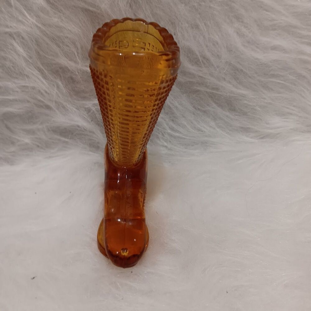 vintage L.E. Smith Glass Amber Boot matchstick or toothpick holder - Picture 7 of 9